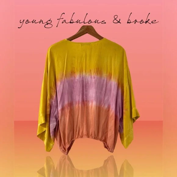 🛍️SALE🛍️ Young Fabulous & Broke Women’s Tia Top Tie Dye Surplice Kimono Blouse - Picture 3 of 9